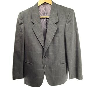 Ottimo 18 Via Roma Mens Gray Plaid Wool Sport Coat Blazer Jacket Size 42R‎